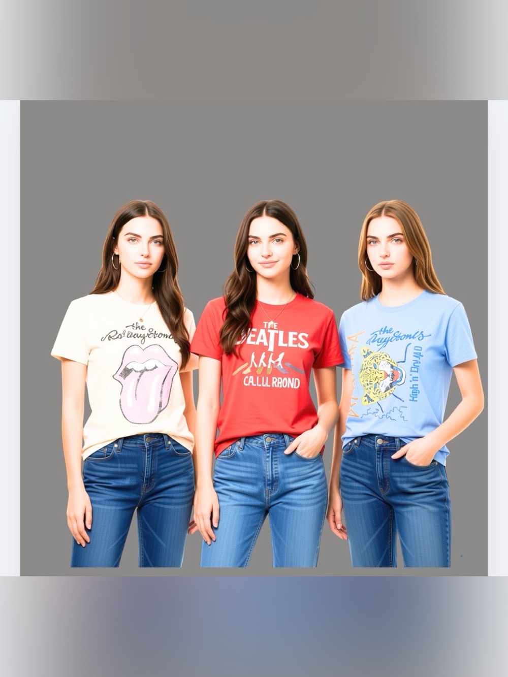 Set of 3 Classic Rock Band Tees - Beatles, Def Leopard, Rolling Stones